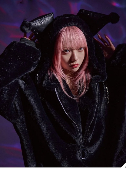 Fluffy Kawaii Faux Fur Hoodie Oversized White Winter Coat