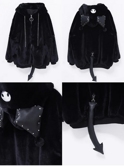 Fluffy Kawaii Faux Fur Hoodie Oversized White Winter Coat