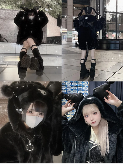 Fluffy Kawaii Faux Fur Hoodie Oversized White Winter Coat