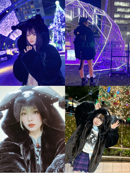 Fluffy Kawaii Faux Fur Hoodie Oversized White Winter Coat