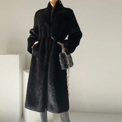 Elegant Women’s Long Black Luxury Faux Fur Coat