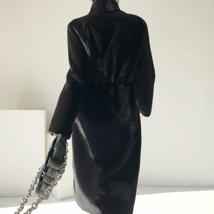 Elegant Women’s Long Black Luxury Faux Fur Coat