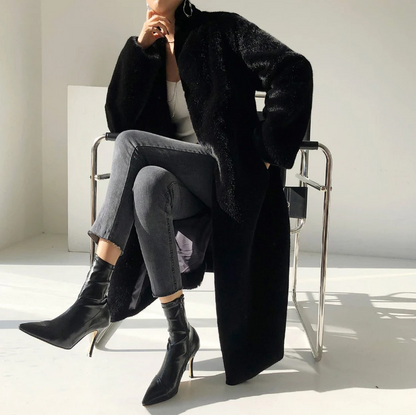 Elegant Women’s Long Black Luxury Faux Fur Coat