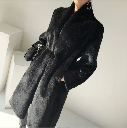 Elegant Women’s Long Black Luxury Faux Fur Coat