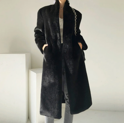 Elegant Women’s Long Black Luxury Faux Fur Coat