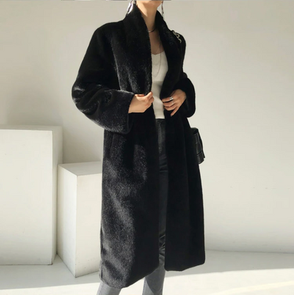 Elegant Women’s Long Black Luxury Faux Fur Coat