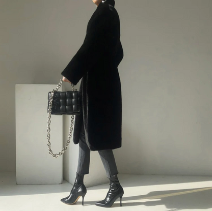 Elegant Women’s Long Black Luxury Faux Fur Coat