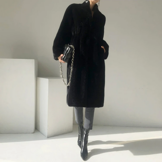 Elegant Women’s Long Black Luxury Faux Fur Coat