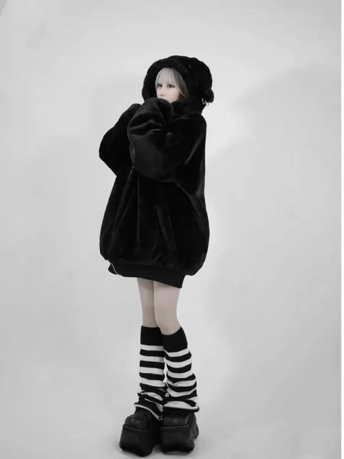 Harajuku Kawaii Oversized Faux Fur Hoodie Warm Thick Winter Jacket
