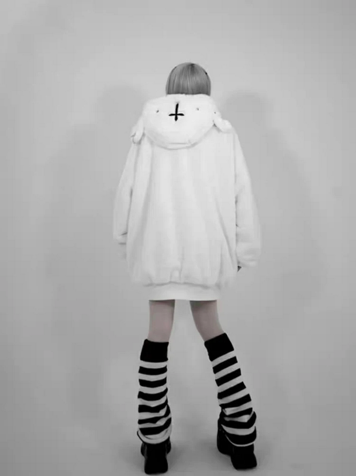 Harajuku Kawaii Oversized Faux Fur Hoodie Warm Thick Winter Jacket