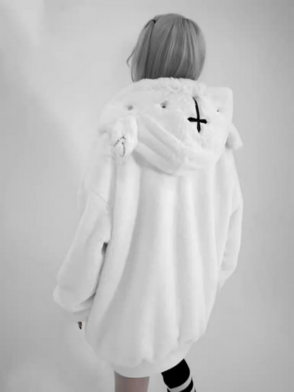Harajuku Kawaii Oversized Faux Fur Hoodie Warm Thick Winter Jacket