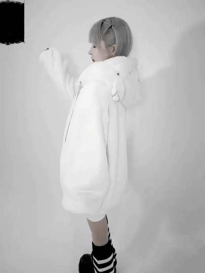 Harajuku Kawaii Oversized Faux Fur Hoodie Warm Thick Winter Jacket
