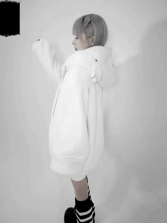 Harajuku Kawaii Oversized Faux Fur Hoodie Warm Thick Winter Jacket
