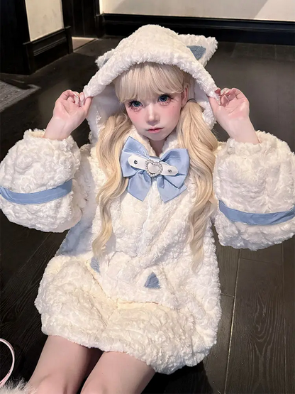 Japanese Kawaii Cat Ears Jacket  Oversized Furry Hooded Warm Coat