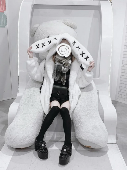 Winter Thick Warm Fluffy Hoodie – Soft White Faux Fur Bunny Ear Coat