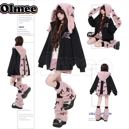 Cute Teddy Bear Hooded Puffer Coat – Women’s Oversized Kawaii Winter Jacket