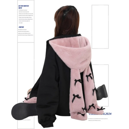 Cute Teddy Bear Hooded Puffer Coat – Women’s Oversized Kawaii Winter Jacket