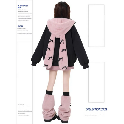 Cute Teddy Bear Hooded Puffer Coat – Women’s Oversized Kawaii Winter Jacket