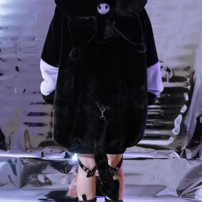 Kawaii Color Block Oversized Bunny Ear Hoodie Winter Jacket