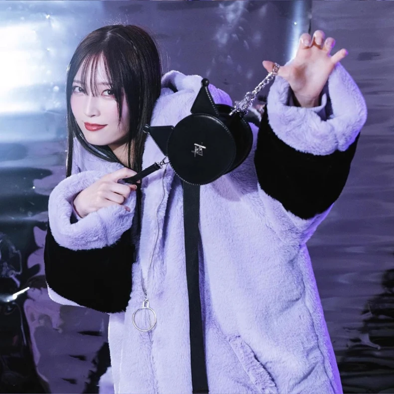 Kawaii Color Block Oversized Bunny Ear Hoodie Winter Jacket