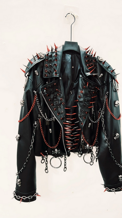 Black Skull Gothic Punk Style Vintage Leather Jacket