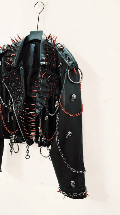 Black Skull Gothic Punk Style Vintage Leather Jacket