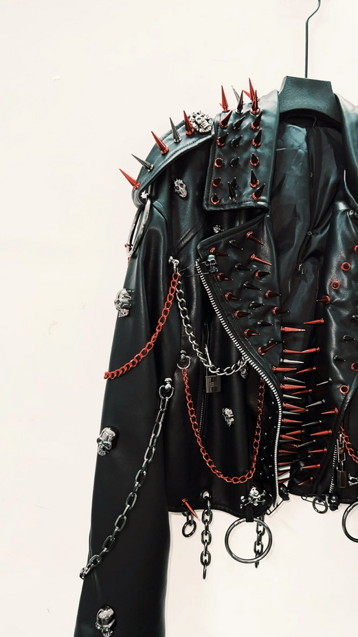 Black Skull Gothic Punk Style Vintage Leather Jacket