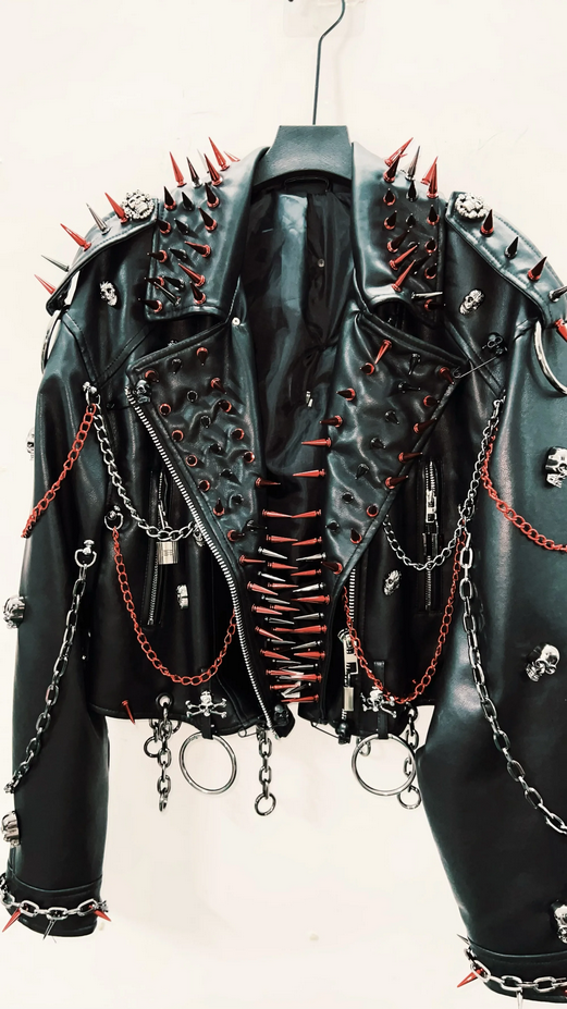 Black Skull Gothic Punk Style Vintage Leather Jacket