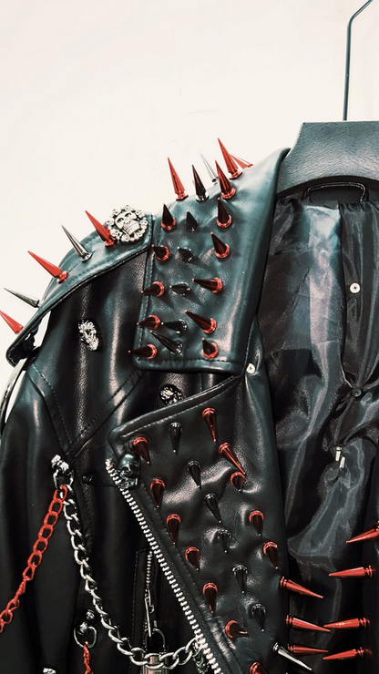 Black Skull Gothic Punk Style Vintage Leather Jacket