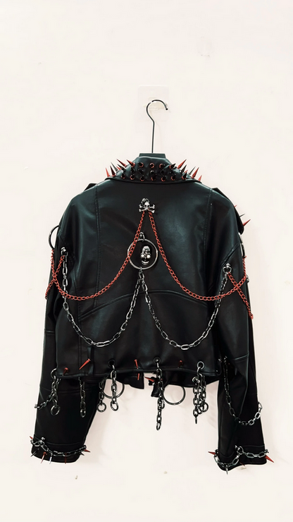 Black Skull Gothic Punk Style Vintage Leather Jacket