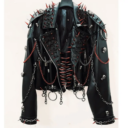 Black Skull Gothic Punk Style Vintage Leather Jacket