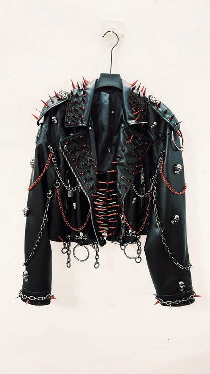 Black Skull Gothic Punk Style Vintage Leather Jacket