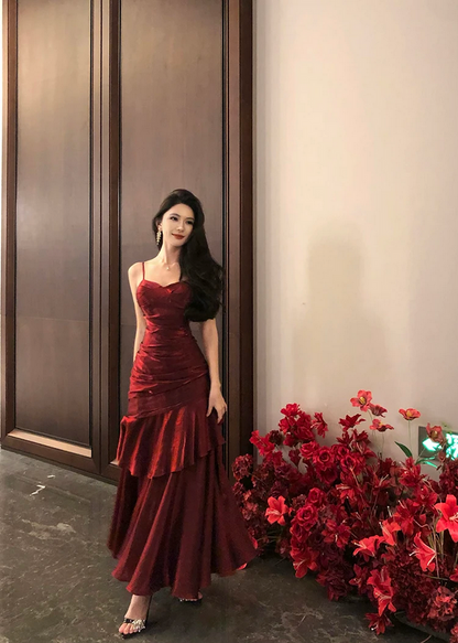 Elegant Ruffle Gown  Sexy Sleeveless Spaghetti Strap Prom & Party Dress