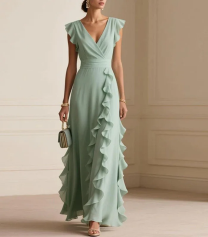 Women’s V Neck Elegant  High Waist Ruffles Party Dress