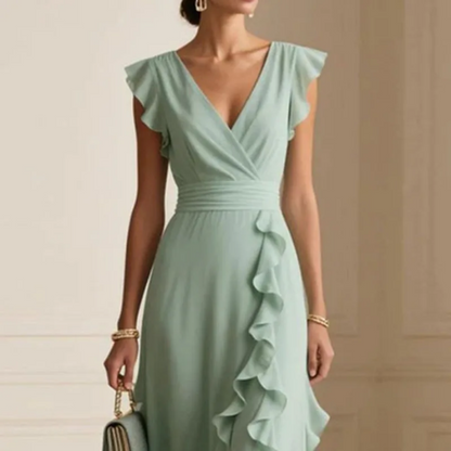 Women’s V Neck Elegant  High Waist Ruffles Party Dress