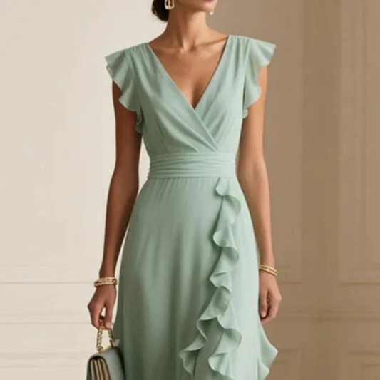 Women’s V Neck Elegant  High Waist Ruffles Party Dress
