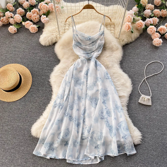 Backless Floral Ruched Spaghetti Strap Summer Dress