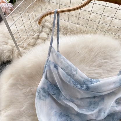 Backless Floral Ruched Spaghetti Strap Summer Dress