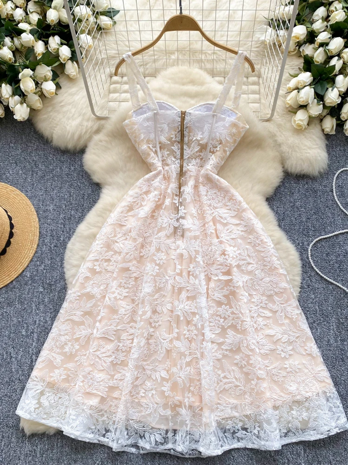 Elegant Embroidery Lace Strap Party Dress