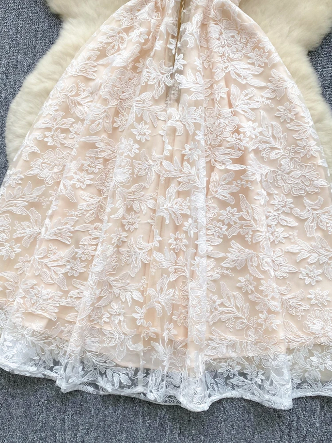 Elegant Embroidery Lace Strap Party Dress