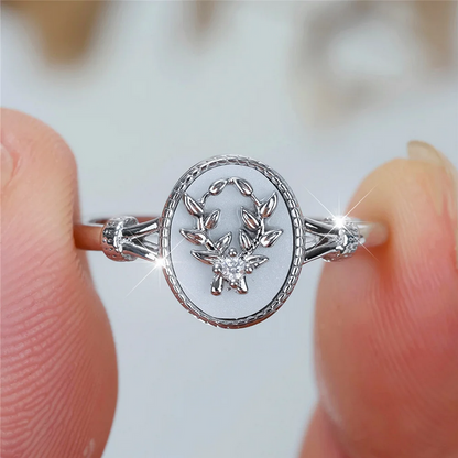 Gold & Silver Vintage Enamel Ring Oval Stone Leaf Design