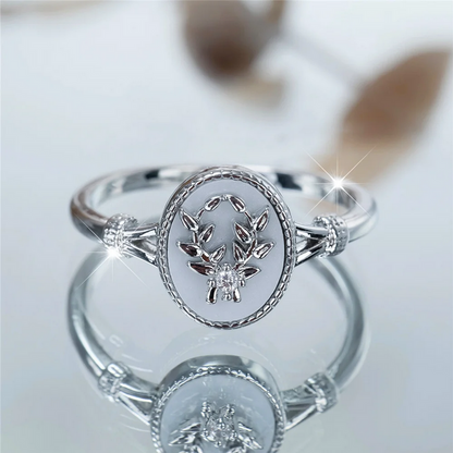 Gold & Silver Vintage Enamel Ring Oval Stone Leaf Design