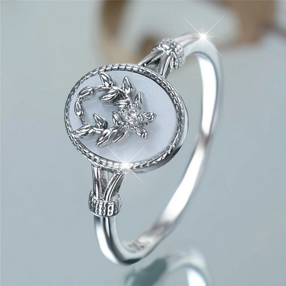 Gold & Silver Vintage Enamel Ring Oval Stone Leaf Design