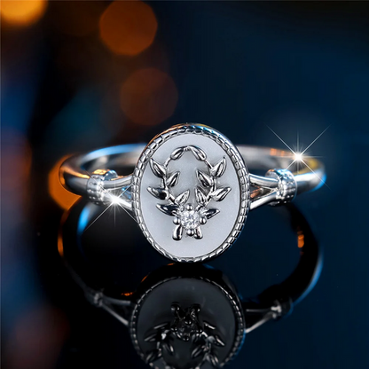 Gold & Silver Vintage Enamel Ring Oval Stone Leaf Design