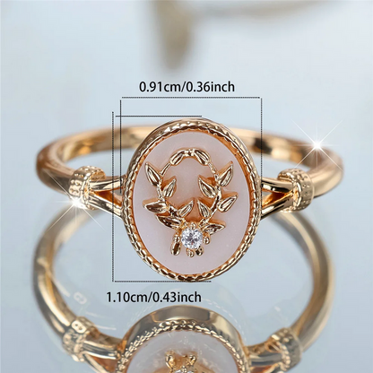 Gold & Silver Vintage Enamel Ring Oval Stone Leaf Design