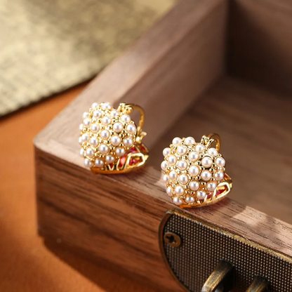 Double Sided Heart Exquisite Pearl Earrings