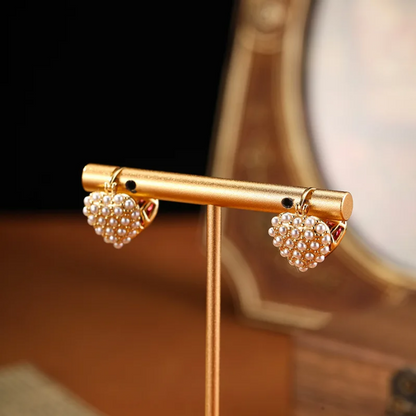 Double Sided Heart Exquisite Pearl Earrings