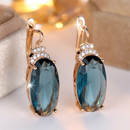 Blue Zircon Oval Stone Hoop Earrings