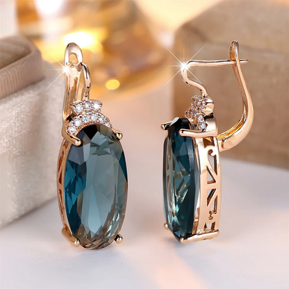Blue Zircon Oval Stone Hoop Earrings