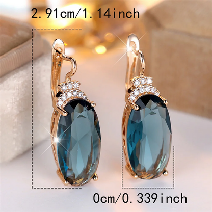 Blue Zircon Oval Stone Hoop Earrings
